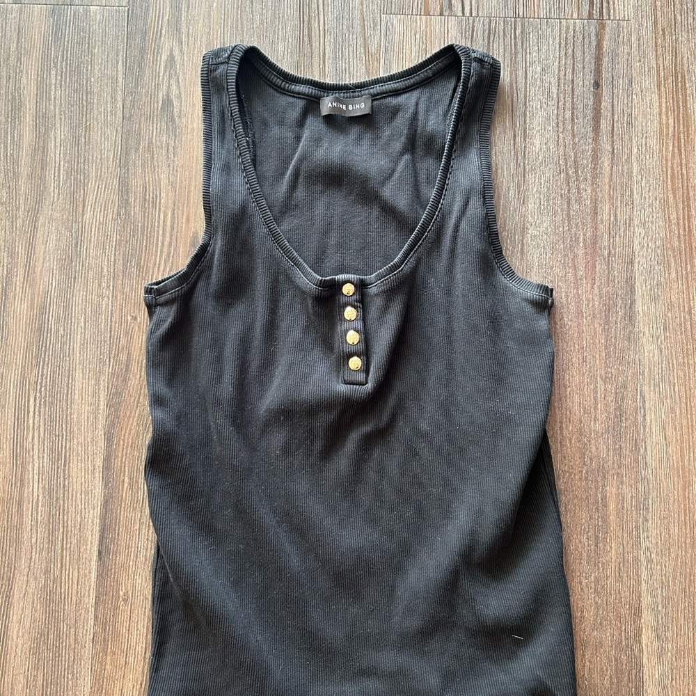 ANINE BING WOMENS BLACK GOLD ALESSIA TANK SIZE MEDIUM